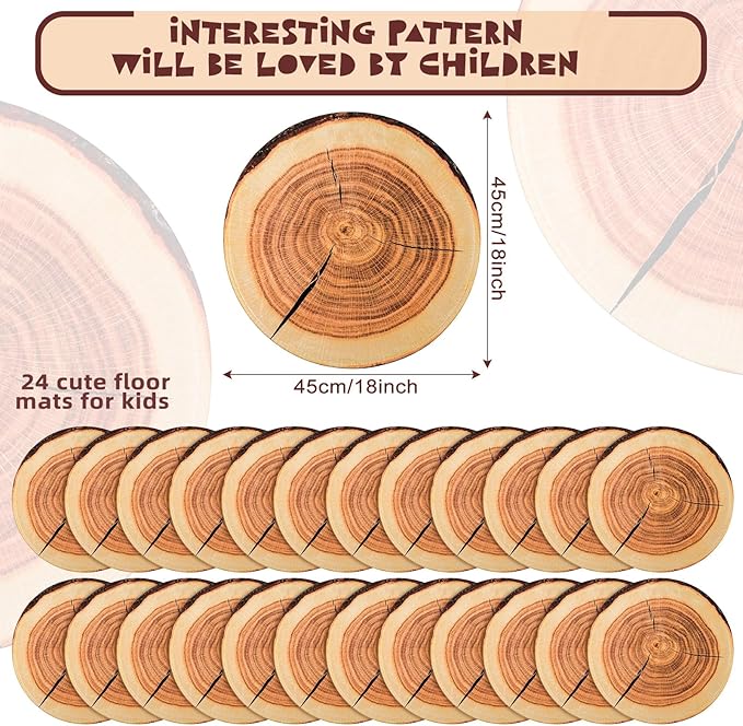 Shellwei 24 Pcs Kids Carpet Circle Seats 18 inch Print Pillow Circle Children's Mats Rug Mats Round Soft Floor Mat for Home School Classroom Story Time Group Activity Play Areas (Tree Stump)