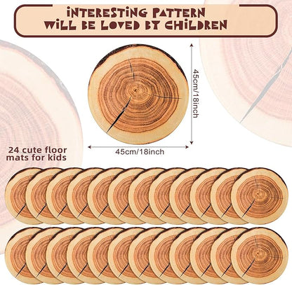 Shellwei 24 Pcs Kids Carpet Circle Seats 18 inch Print Pillow Circle Children's Mats Rug Mats Round Soft Floor Mat for Home School Classroom Story Time Group Activity Play Areas (Tree Stump)