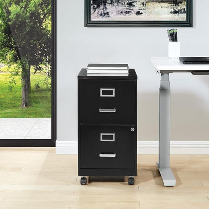 OSP Home Furnishings 2 Drawer Mobile Locking Metal File Cabinet, Black