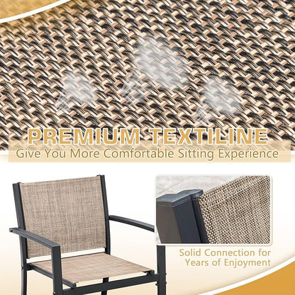 Greesum 4 Pieces Patio Furniture Set Outdoor Conversation Textilene Fabric Chairs for Lawn, Garden, Balcony, Poolside with A Glass Coffee Table, Beige