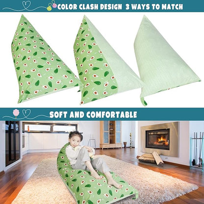 Stuffed Animal Storage Bean Bag Chair Cover, Cotton Green Avocado Plush Toy Storage Stuff and Sit Seat for Kids/Teens/Adults, 52" x 31" Extra Large Triangle Floor Sofa, 200L/52Gal, Cover Only