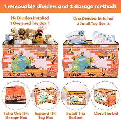 Large Toy Box Chest, Collapsible Sturdy Toy Storage Organizer for Kids, Boys, Girls, 25"x13"x16" Toy Chest Storage Bins with Lids Toy Bins Baskets Boxes for Living Room, Playroom, Nursery, Orange