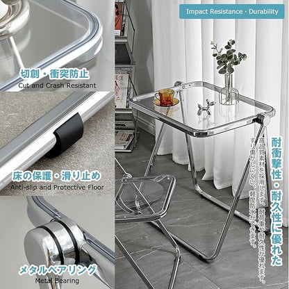 KAIHAOWIN Folding TV Tray Table Acrylic Foldable Table No Assembly Required Tiny Desk for Home Office Side Table Small Computer Desk for Small Spaces-White