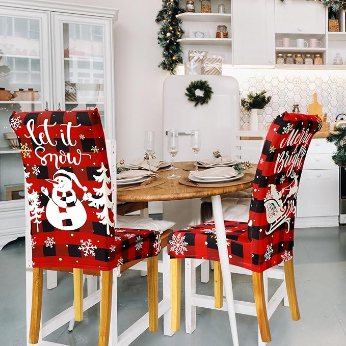 Ganeen 6 Pcs Christmas Chair Covers Merry Christmas Chair Back Cover Stretch Christmas Seat Cover Washable Xmas Dining Chair Protector Slipcover for Dining Room Kitchen Holiday Party (Cute Style)