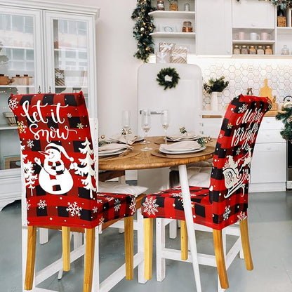 Ganeen 6 Pcs Christmas Chair Covers Merry Christmas Chair Back Cover Stretch Christmas Seat Cover Washable Xmas Dining Chair Protector Slipcover for Dining Room Kitchen Holiday Party (Cute Style)