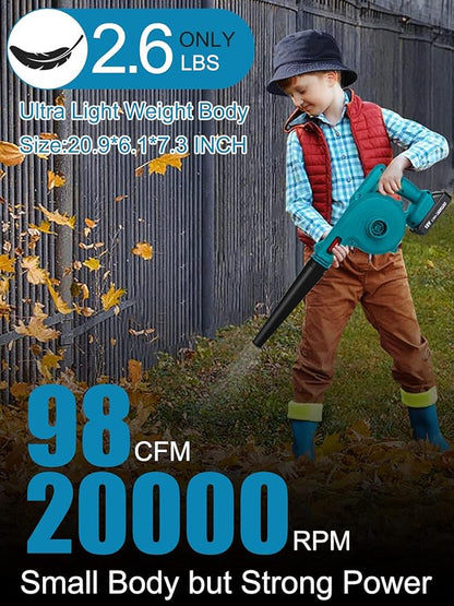 Cordless Leaf Blower with 2 Batteries and Charger,2-in-1 Lightweight Electric Mini Small Handheld Battery Powered Sweeper/Vacuum for Lawn Care,Patio,Blowing Leaves and Snow
