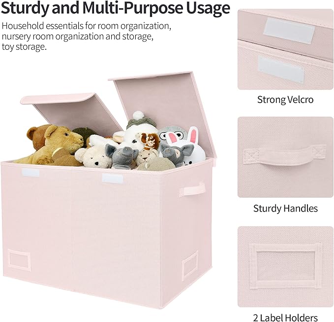GRANNY SAYS Toy Chest with Lids, Foldable Toy Storage Organizer with Handles, Stuffed Animal Storage for Nursery Room Playroom, Girl's Room, Living Room, Large Toy Box for Girls, Pink