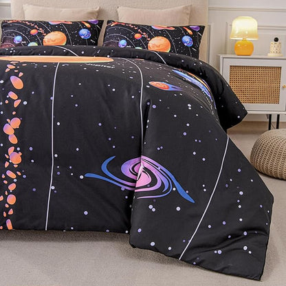 6 Pcs Solar System Comforter Set Twin Outer Space Bedding Set Universe Planets Theme Comforter for Boys Kids Ultra-Soft (1 Comforter, 2 Pillowcases, 1 Flat Sheet, 1 Fitted Sheet,1 Pillowcover)