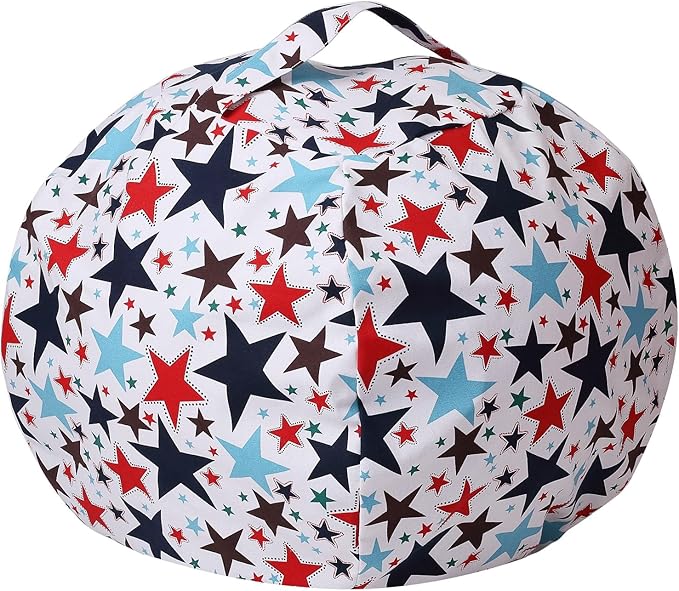 Colorful House Stuffed Animal Storage Bean Bag Chair Cover for Kids Stuffable Zipper Beanbag for Organizing Children Toys Large Canvas(26'',Star)