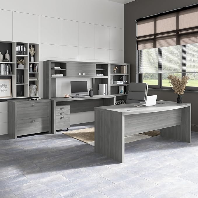 Bush Business Furniture Echo Bow Front Desk, 72W, Modern Gray