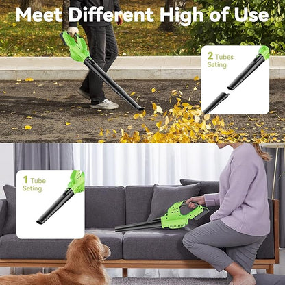 Leaf Blower Cordless with 5.0Ah Battery and Charger, 135MPH 170CFM High Speed Leaf Blower with 2 Tube, 20V Electric Leaf Cleaner, Lightweight Handheld Small Blower for Car, Garden, House, Depot, Green