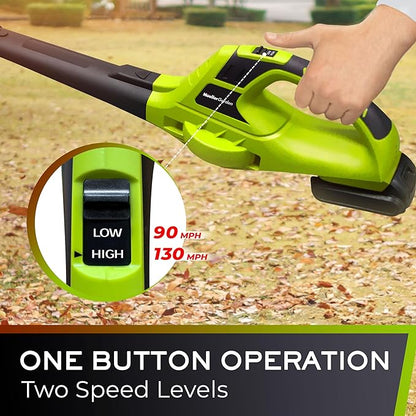 Mueller UltraStorm Cordless Leaf Blower, 140 MPH 20 V Powerful Motor, Electric Leaf Blower for Lawn Care, Battery Powered Leaf Blower for Snow Blowing High Capacity Battery & Charger Green