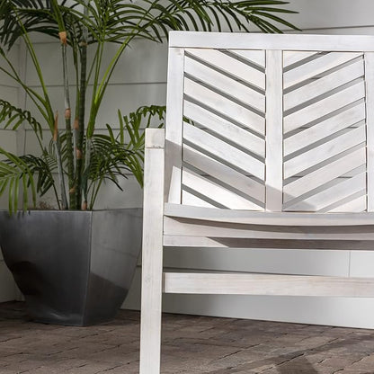Walker Edison AZWC2VINWW Avalon Chevron Solid Acacia Wood Outdoor Chair, White Wash