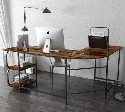 Anivia 68.9" Reversible L Shaped Desk with Storage Shelves - Corner Computer Desks Gaming Table Workstation for Home Office, Writing, Study, Caramel Brown