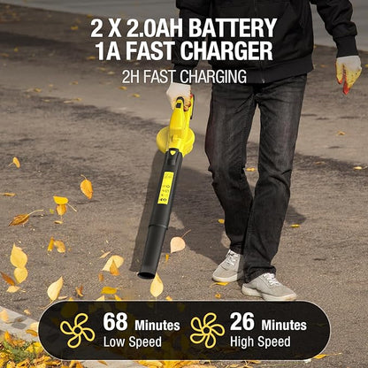 Leaf Blower, Lightweight Cordless Leaf Blower with 2 Battery & Charger for Patio, Electric 20V Battery Powered Leaf Blower for Leaf/Snow/Dust Blowing