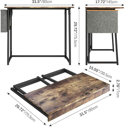 4NM 31.5" Small Desk with Storage Bag, Simple Assembly Folding Computer Desk Home Office Desk Study Writing Table for Small Space Offices - Rustic Brown and Black