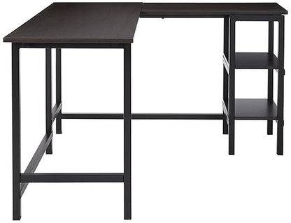 ZINUS Luke 53 Inch Black Metal Corner Desk with Storage Shelves / L-Shaped Computer Desk / Office Desk / Easy, Bolt Free Assembly, Medium, Espresso
