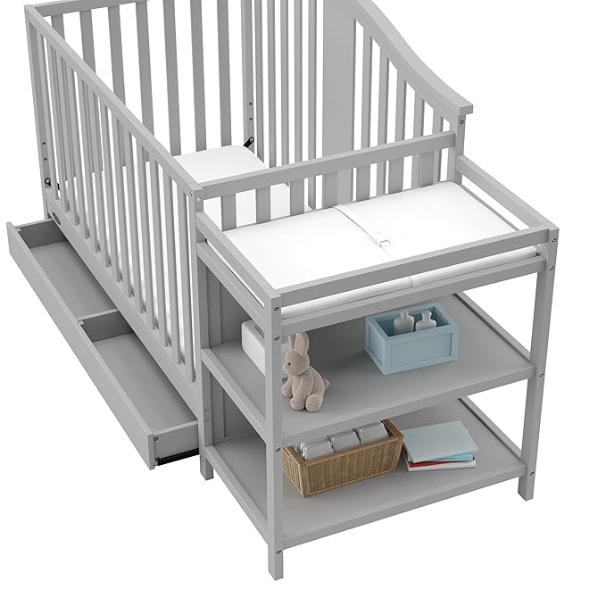Graco Solano 4-in-1 Convertible Crib and Changer with Drawer (Pebble Gray) – Crib and Changing Table Combo with Drawer, Includes Changing Pad, Converts to Toddler Bed, Daybed and Full-Size Bed