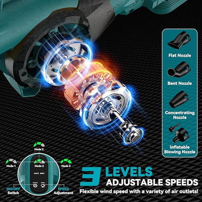 Leaf Blower, Cordless Leaf Blower for Makita 18V Battery, 3 Speed Modes Up to 200MPH, 270° Rotatable Electric Leaf Blower with 4 Blowing Nozzles for Lawn Care and Yard(Battery Not Included)