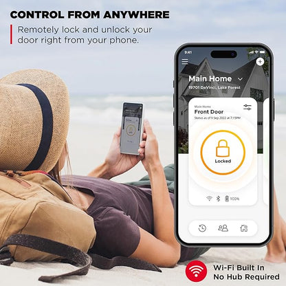 Kwikset Halo Wi-Fi Smart Lock, Keyless Entry Door Deadbolt, Geofence Auto-Unlock, Grade AAA Certified, No Hub Easy Install, Satin Nickel Lifetime Finish Warranty, Backlit Keypad
