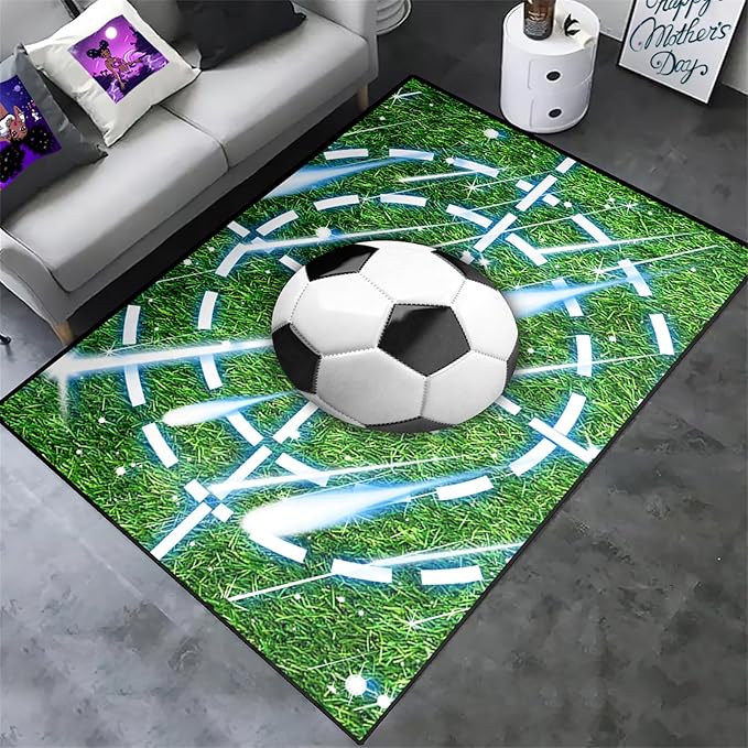 Football Rug for Boys Room - Soccer Rug for Boys Room Football Printed Rug for Kids Room Football Decor for Boys Bedroomsports Ball Doormat for Living Room Bedroom,4'5''×6'
