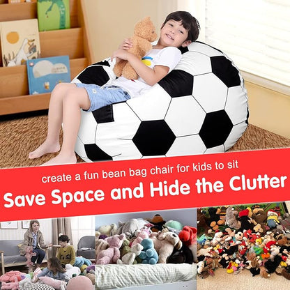 Lukeight Stuffed Animal Storage Bean Bag Chair Cover for Kids, Soccer Zipper Beanbag Chair Cover for Organizing Toddler & Kids' Rooms Plush Toys (Soccer Velvet, XX-Large)