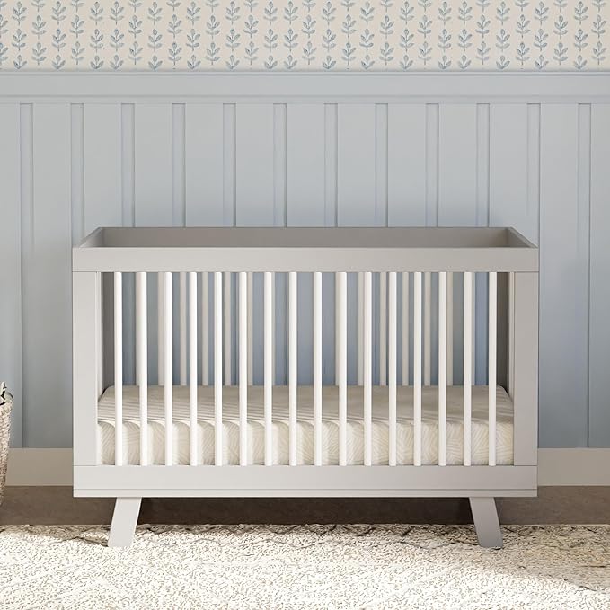 Babyletto Hudson 3-in-1 Convertible Crib with Toddler Bed Conversion Kit in Grey and White, Greenguard Gold Certified