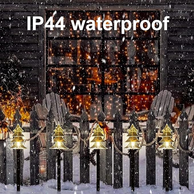 ILLUMINEW Christmas Solar Pathway Lights, Set of 10 Waterproof Landscape Christmas Lights, Stake Christmas Decorations, LED Lights for Yard Lawn Patio Walkway Decor (10PCS-Warm White-Tree)