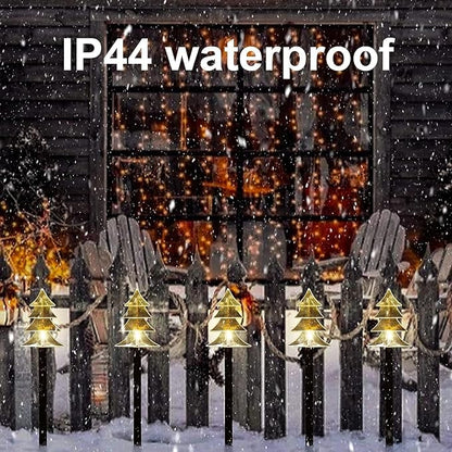 ILLUMINEW Christmas Solar Pathway Lights, Set of 10 Waterproof Landscape Christmas Lights, Stake Christmas Decorations, LED Lights for Yard Lawn Patio Walkway Decor (10PCS-Warm White-Tree)