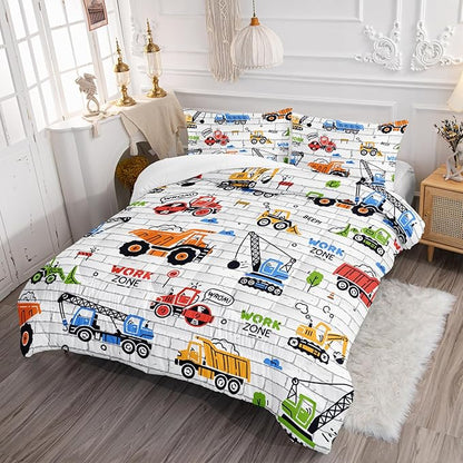Axolotl Construction Comforter Set Full,Excavator Bedding Set,Construction Vehicles Comforter Set,Excavator Comforter,Excavator Tractor Trucks Bedding Set for Kids Boys Teens,1 Quilt 2 Pillowcases