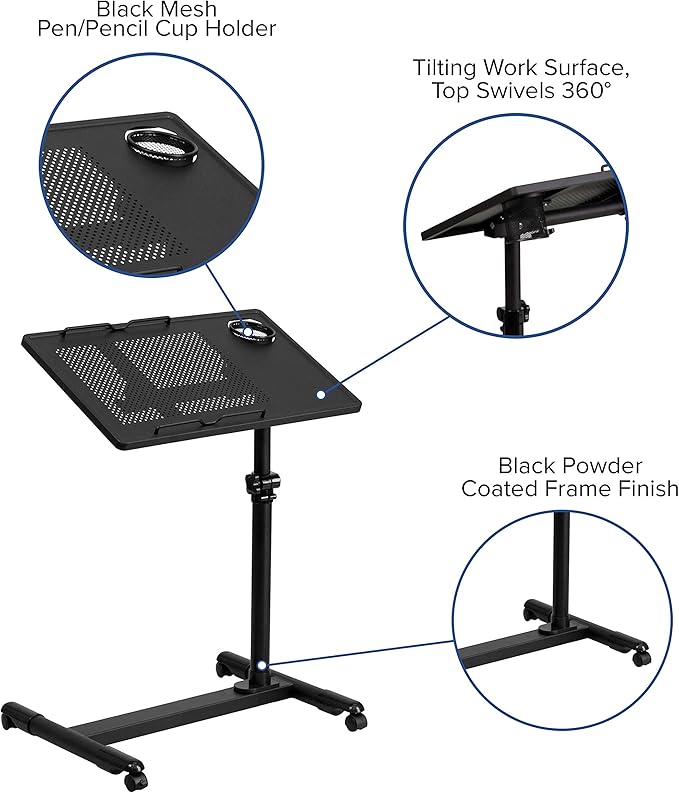 Flash Furniture Macon Black Adjustable Height Steel Mobile Computer Desk