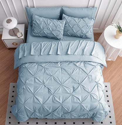 LANE LINEN Bed Comforter Set for Split King Mattress, 8 Piece Split King Bed in a Bag with 1 King Comforter, 1 King Size Flat Sheet, 2 Twin XL Fitted Sheets, 2 Pillowcases & 2 Shams - French Blue