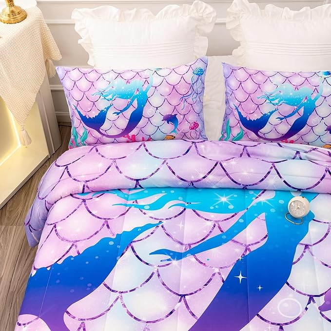 CVHOUSE Mermaid Comforter Sets King for Girls Women,Mermaid Scale Bedding Sets King Set,Mermaid Bedspread,Mermaid Duvet,Mermaid Bed Set,Mermaid Quilt Set 3 Pcs 1 Comforter and 2 Pillowcases