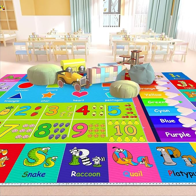 Kids Alphabet Play Game Rug - -4'x6' ABC Numbers and Shapes Educational Learning Toddler Carpet - Kids Room Playroom Classroom Kindergarten Activity Fun Soft Non-Slip Mat