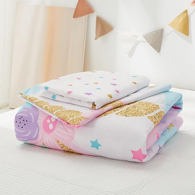 Full Size Comforter Set for Girls, 5-Piece Bed in a Bag, 3D Colorful Unicorn Bedding Comforter Sheet Set, Ultra Soft and Fluffy, Pink & Rainbow Color