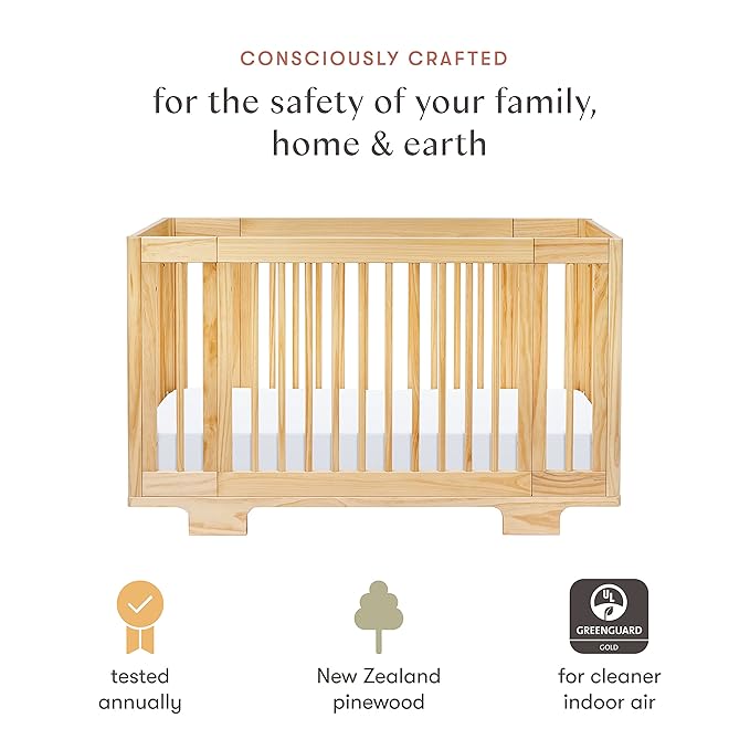Babyletto Yuzu Convertible All-Stages Bassinet, Midi, Full-Size Crib in Natural, Greenguard Gold Certified, Portable & Adjustable with Conversion Kits and Pads Included