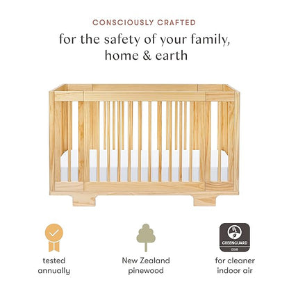 Babyletto Yuzu Convertible All-Stages Bassinet, Midi, Full-Size Crib in Natural, Greenguard Gold Certified, Portable & Adjustable with Conversion Kits and Pads Included