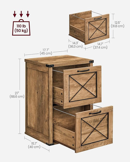 VASAGLE File Cabinet, Filing Cabinet with 2 Drawers, Printer Stand, Fit A4, Letter Size, Hanging File Folders, Modern Farmhouse Style, for Home Office, Study, Honey Brown UOFC048T41