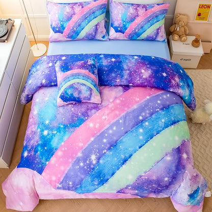 Tie Dye Comforter Girls Twin Comforter Set, 6 Pieces Colorful Rainbow Bed in A Bag, Pastel Gradient Galaxy Bedding Sets with Sheets, Comforter and Pillowcases for Teens Kids