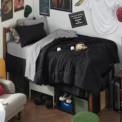 Bedsure Black Twin XL Comforter Set - 5 Pieces Reversible Black Bed Set Twin XL with Comforters, Sheets, Pillowcase & Sham, Black Bedding Set for College