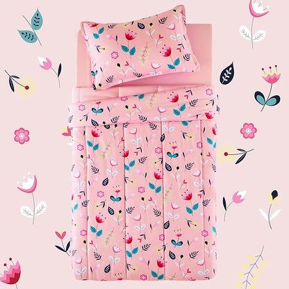 SLEEP ZONE Kids Bedding Twin Comforter Set - Cute Printed for Boys, Girls, Teens, Super Soft, Fade Resistant (Pink Flower, Twin)