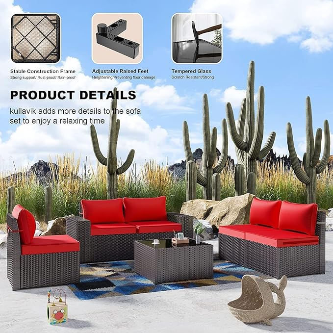 Kullavik 12PCS Outdoor Patio Furniture Set PE Wicker Rattan Sectional Sofa Patio Conversation Sets,Red
