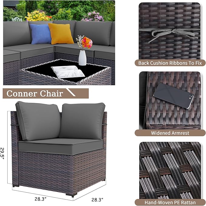 Patio Furniture Sectional Sofa Set 10-Pieces PE Rattan Swivel Rocking Chairs Outdoor Furniture Set w/43in Gas Fire Pit Table, Patio Conversation with 55000 BTU Propane Fire Pit, Grey