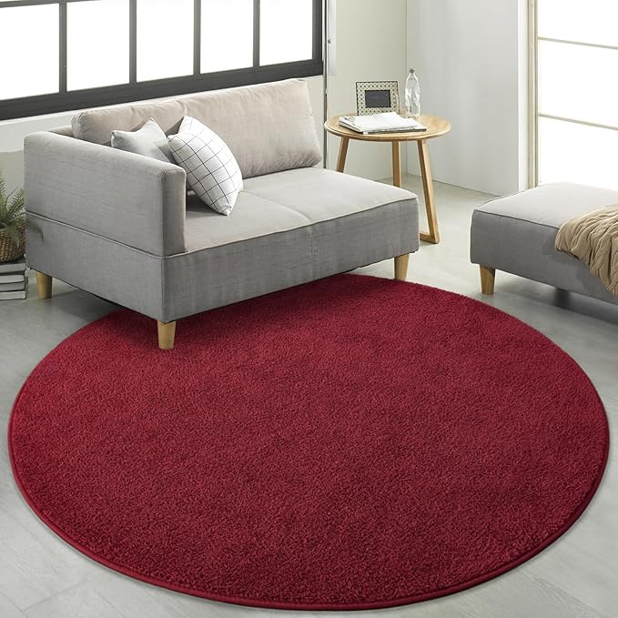 Round Area Rugs for Bedroom Living Room, 6x6 Rose Red Super Soft Comfy Thickened Memory-Foam Indoor Circle Carpets, Modern Aesthetic Minimalist Carpet for Boys Girls Adults Nursery Home Décor