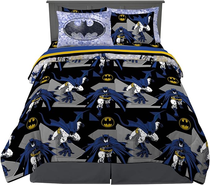 Franco Kids Bedding Super Soft Comforter and Sheet Set with Sham, 7 Piece Full Size, Batman