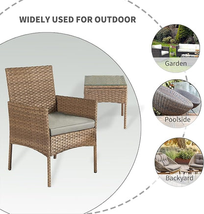 3 Pieces Patio Set Balcony Furniture Sets for Apartments.Bistro Furniture Set, Conversation Sets with Coffee Table, for Porch, Patio, Garden and Removable Cushions Grey
