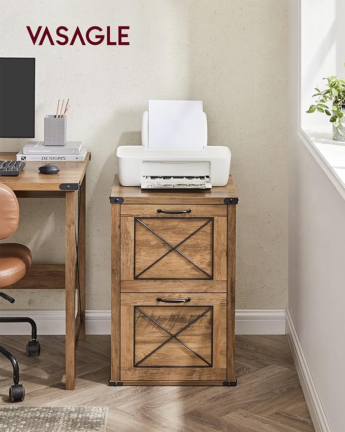 VASAGLE File Cabinet, Filing Cabinet with 2 Drawers, Printer Stand, Fit A4, Letter Size, Hanging File Folders, Modern Farmhouse Style, for Home Office, Study, Honey Brown UOFC048T41