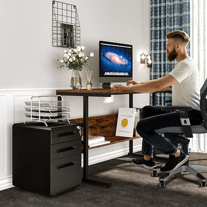 YITAHOME 3-Drawer Metal Mobile File Cabinet, Rolling Filing Cabinet with Lock, Filing Cabinet Under Desk fits Legal/A4 Size for Home/Office, Fully Assembled,Black