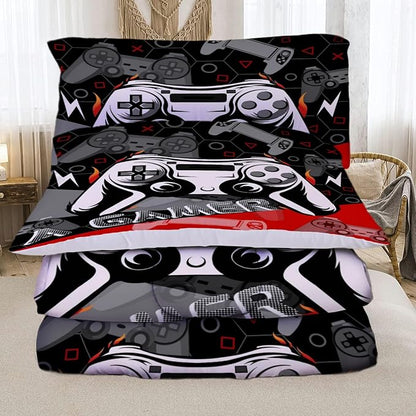 Sunnycitron Red Gamer Comforter Set for Boys Gaming Bedding Set Teens Game Room Decor Queen (1 Comforter + 2 Pillowcase)