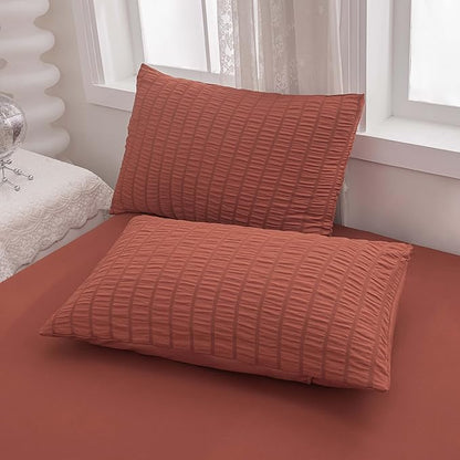 Burnt Orange Comforter Set Queen,Queen Sized Comforter Bedding Set, Burnt Orange Terracotta Bedding Set Queen Size,5 Pcs Lightweight Microfiber Bed Set